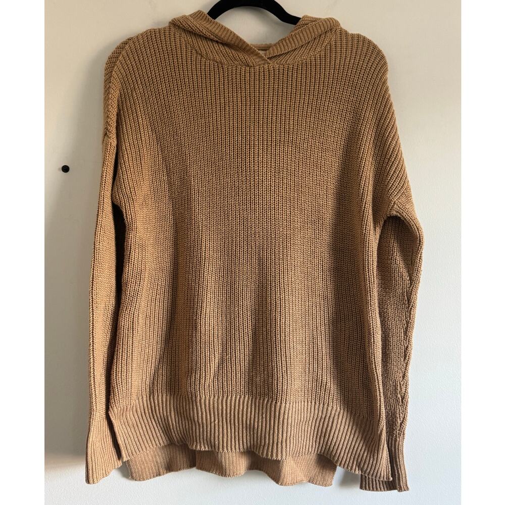 Cynthia Rowley Women’s Hoodie Sweater Medium Tan Ribbed Cotton‎ Pullover Slouchy